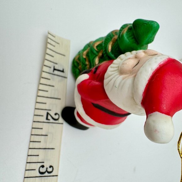 Vintage 1980s Ceramic Santa Claus Christmas Ornament With Green Tree - Picture 2 of 7